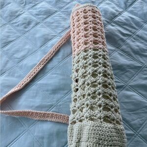 Crochet Pink and Cream Yoga Mat Bag